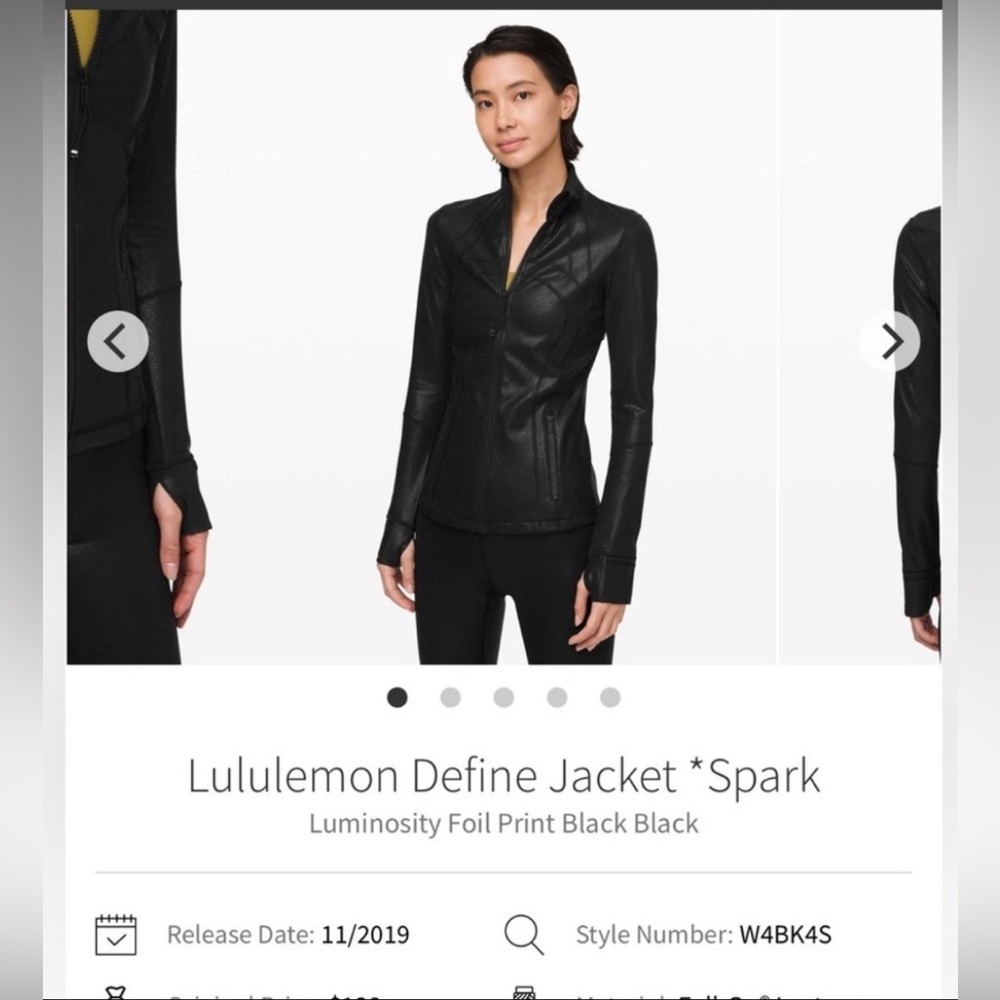 Lululemon define shine black metallic zip up jacket size 6
